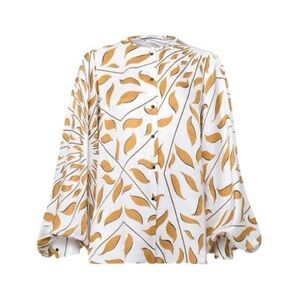 Dorothee Schumacher Buttoned Blouse Size 4 Large White Gold Leaves